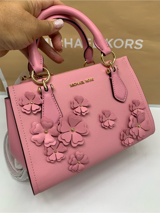 Michael Kors Handbags - NWT Michael Kors Marilyn Small Floral Embellished Satchel Carnation color